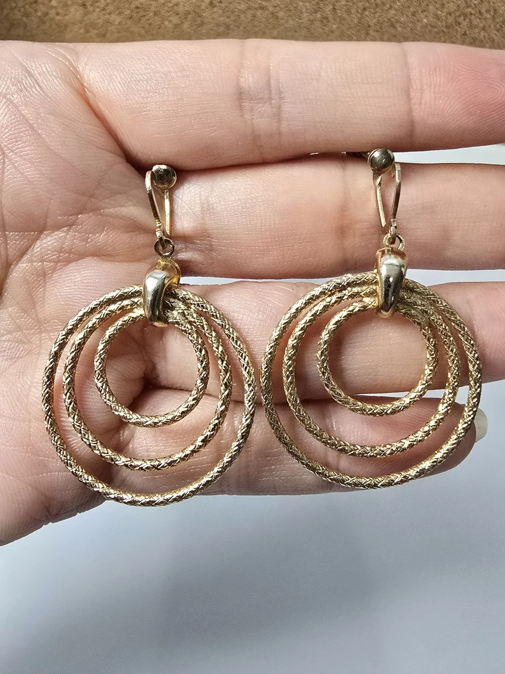 Gold Tone Triple Hoop Drop Earrings - Women's Jewelry Screw Back